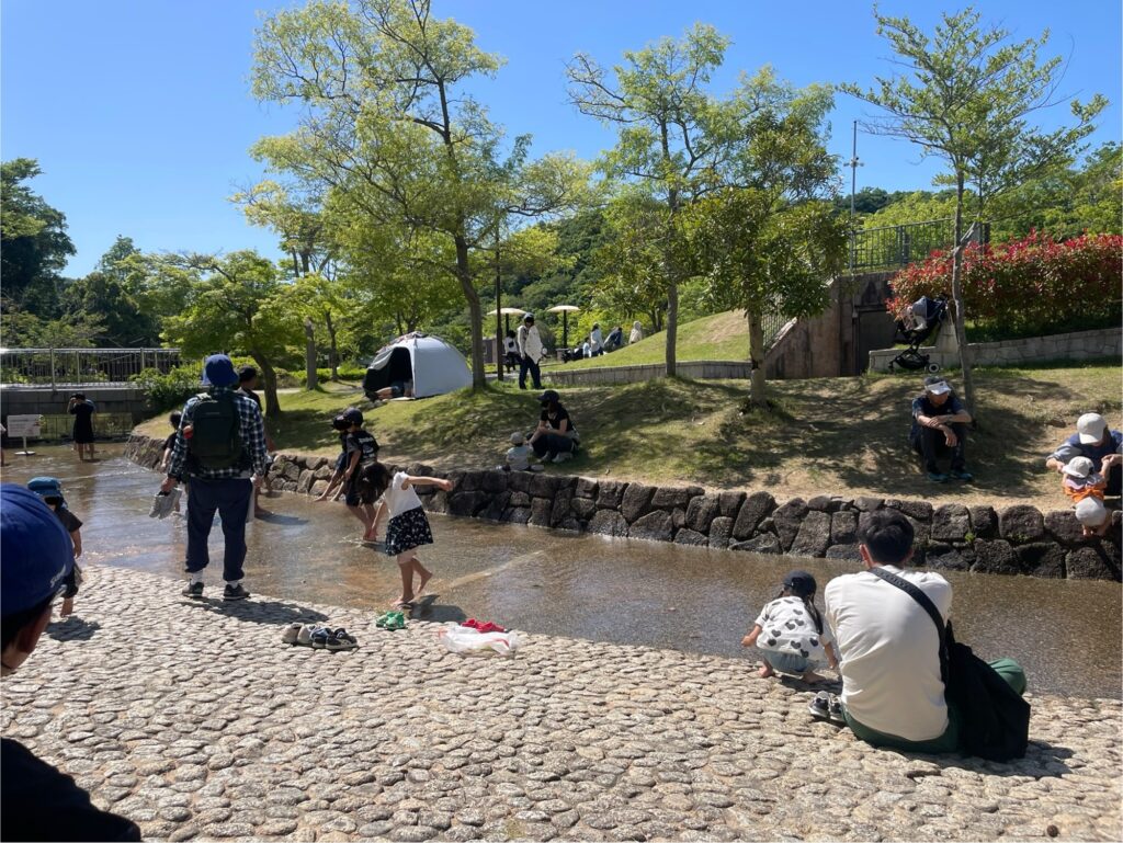 しあわせの村のトリム園地にある水遊びエリア